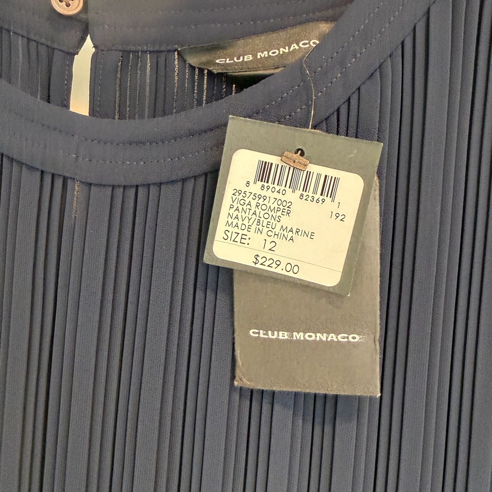 Club Monaco Deep Blue Pleated Romper Sz 12